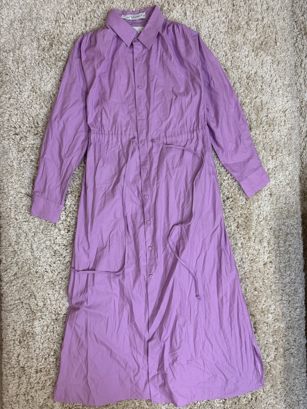 Lavender Button-Front Shirt Dress Cotton Xs - Picture 1 of 12